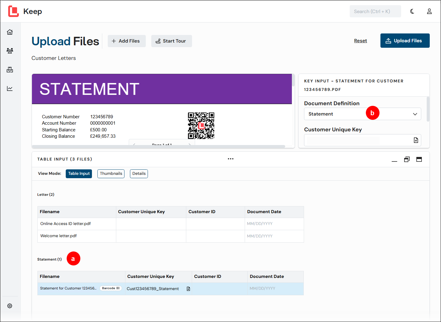 An upload at the point where the user must check and enter metadata